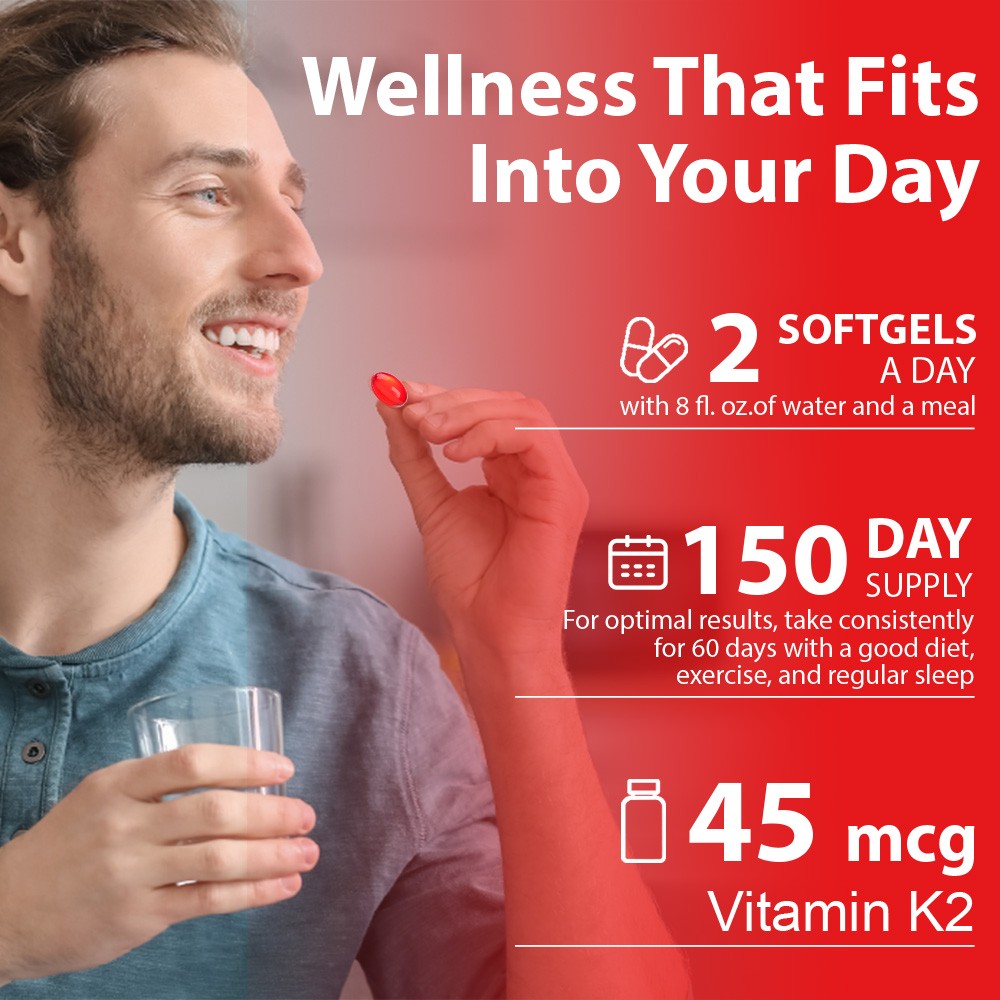 Amer Don Vitamin K2 MK-7 45 mcg, 300 Softgels – Gluten Free and Non-GMO MK7