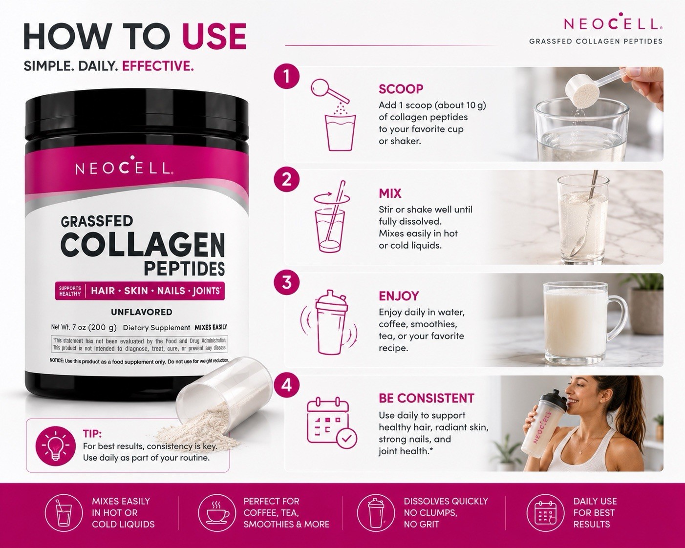 NeoCell Collagen Peptides Powder 7 Oz Pack of 2 Grass Fed Type 1 & 3