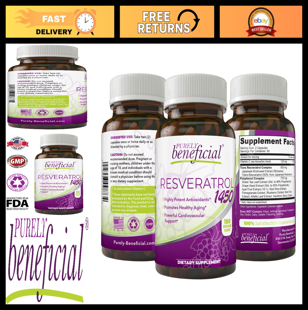 Potent Resveratrol 1450mg – 90 Day Supply, Antioxidant Support, Anti-Aging & Hea