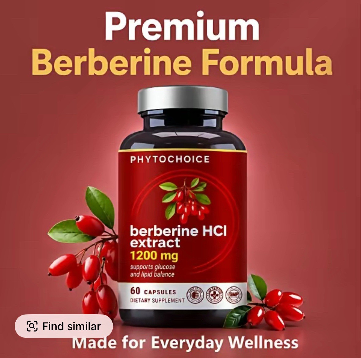 Pure Berberine | 1.2g Per Serving | 120 Vegan Capsules | Non-GMO | Made in USA