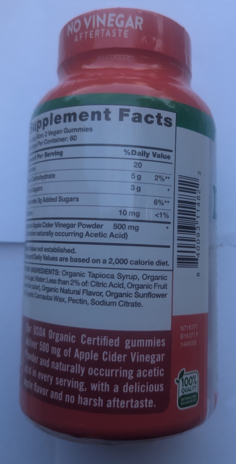 Organic Apple Cider Vinegar Gummies 500 Mg, 120 Ct Ex 10/27