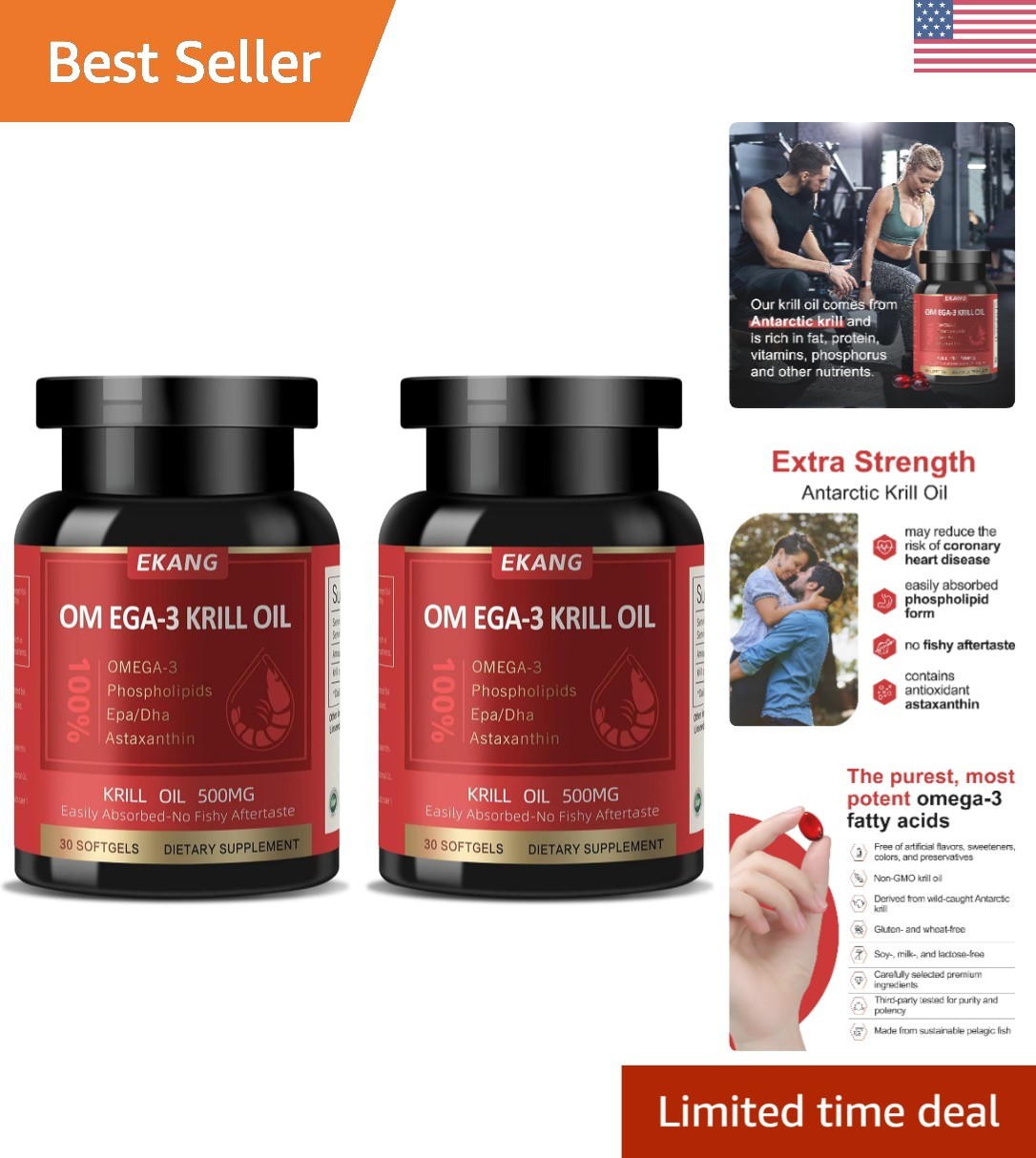 Wild-Caught Omega-3 Krill Oil 500 mg Softgels – Purity and Health in Every Dose