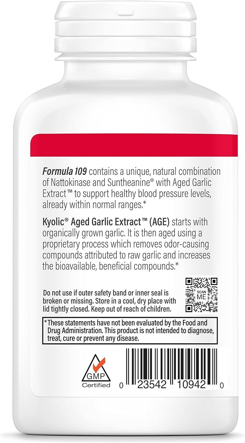 Kyolic Aged Garlic Extract Blood Pressure Health, Formula 109, 160 caps