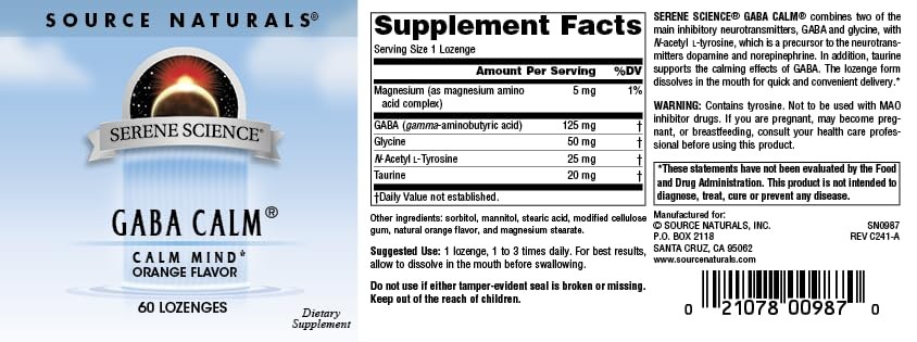 Source Naturals GABA Calm 60 Count Orange Lozenges