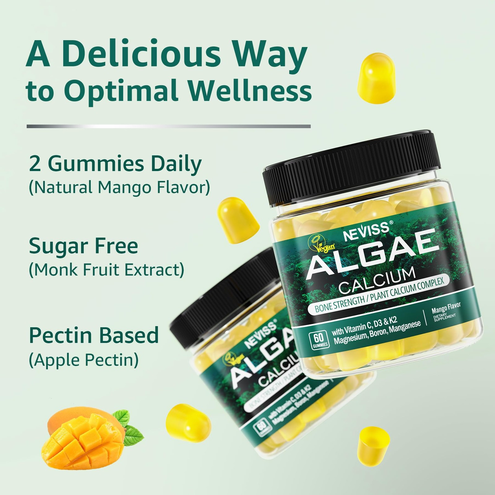 (2 Pack) Calcium Gummies for Women, Sugar Free 60 Count (Pack of 2)
