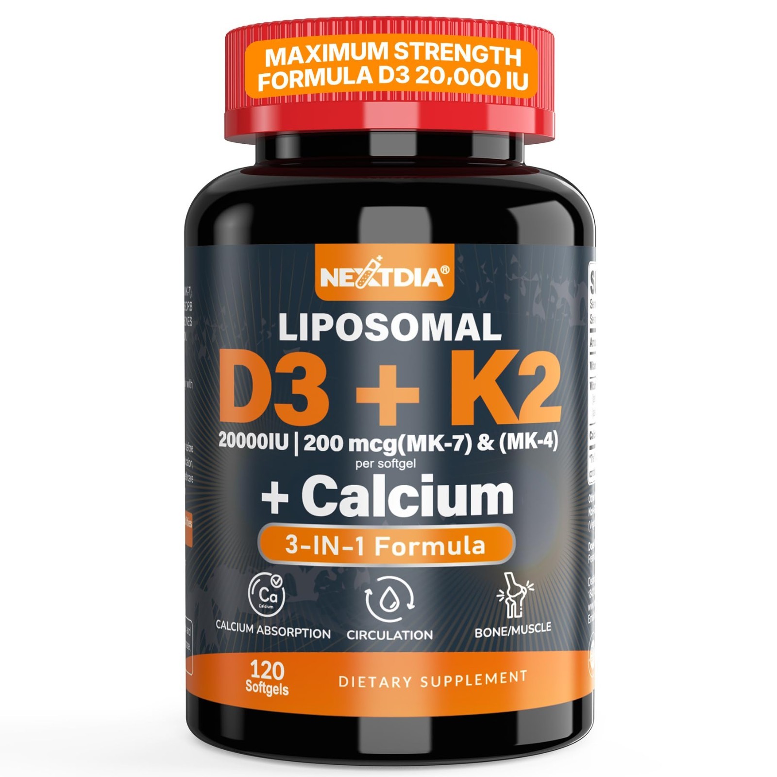 High-Potency Vitamin D3 20,000 IU + K2 200mcg + Calcium Citrate Softgels – Bone