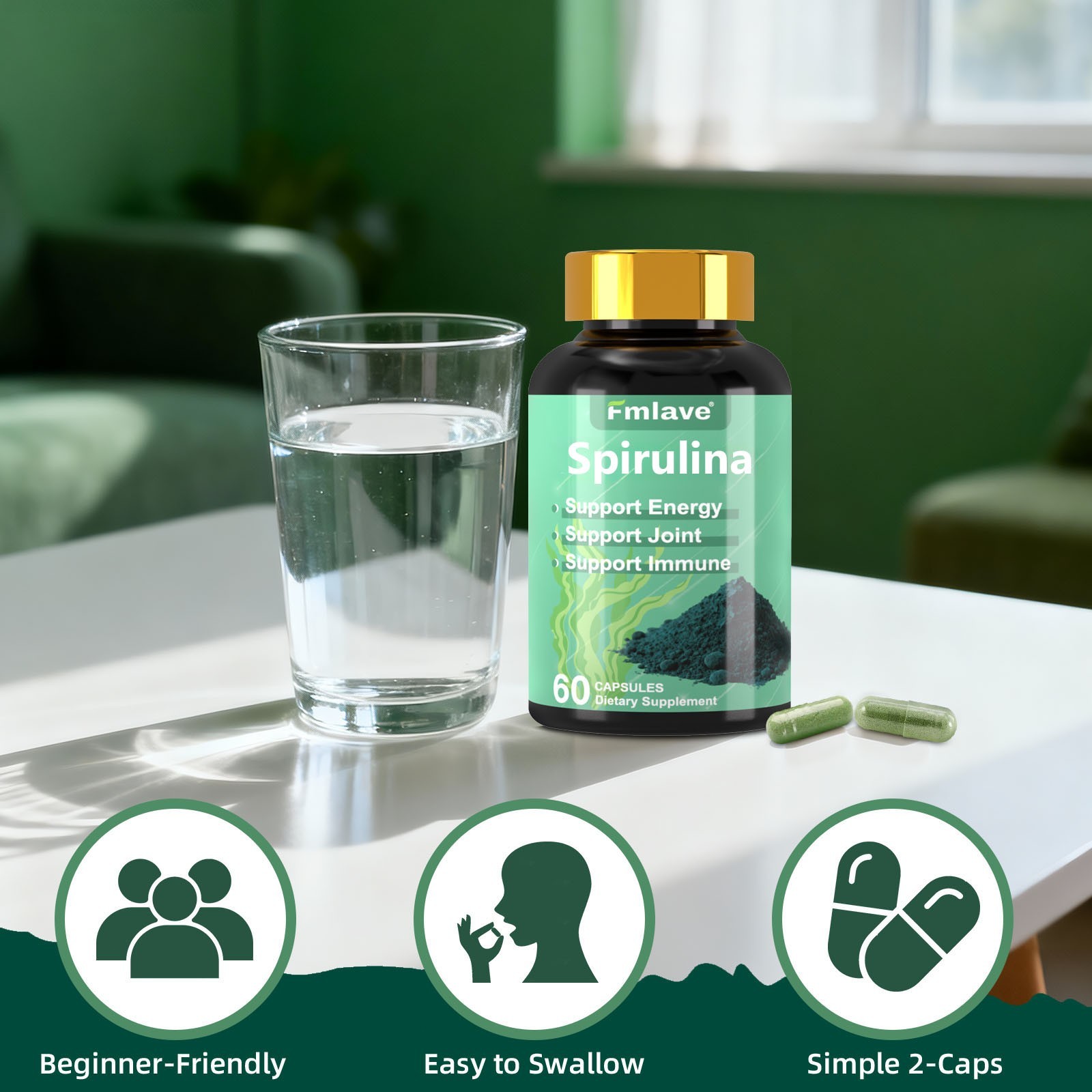 Chlorella Spirulina Organic | 60/120/240 caps | Vegetarian, Non-GMO | by Fmlave