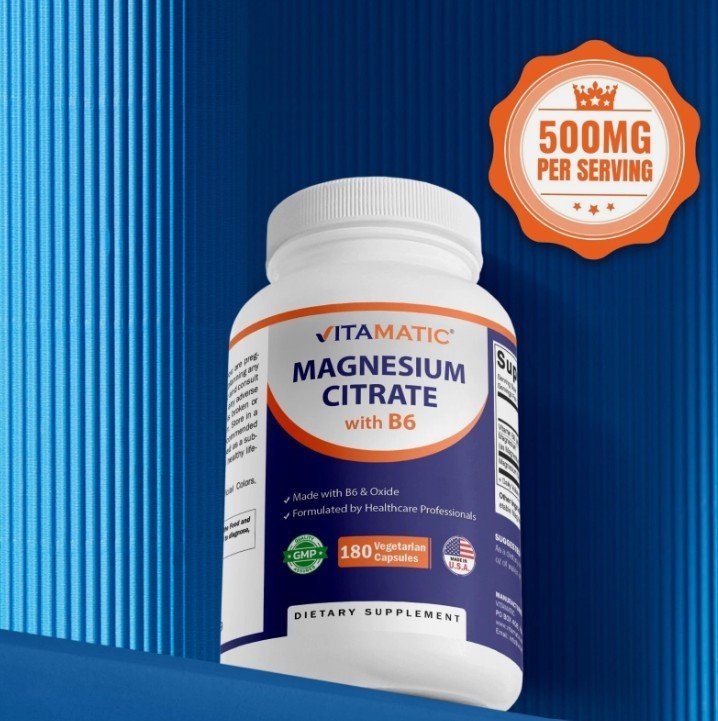 Vitamatic Magnesium Citrate with B6 500mg per Serving – 180 Vegetarian Capsules