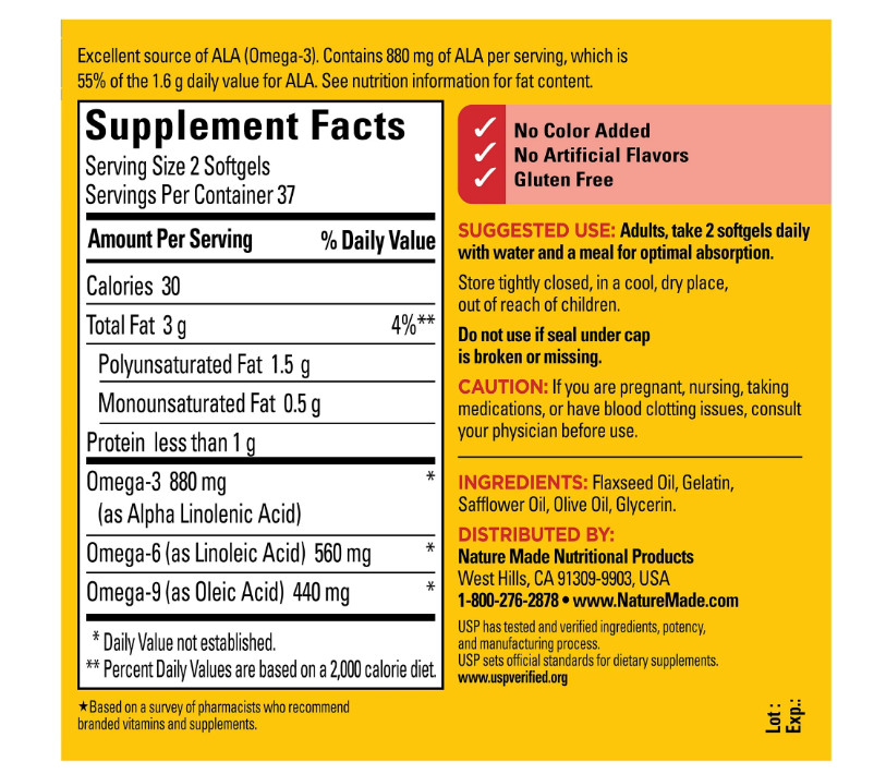 Nature Made Triple Omega 3-6-9 Softgels, 74 Count