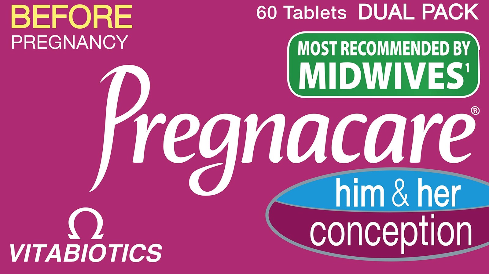 Vitabiotics – Pregnacare – His & 1 Count (Pack of 60), 56 Tablets + Capsules