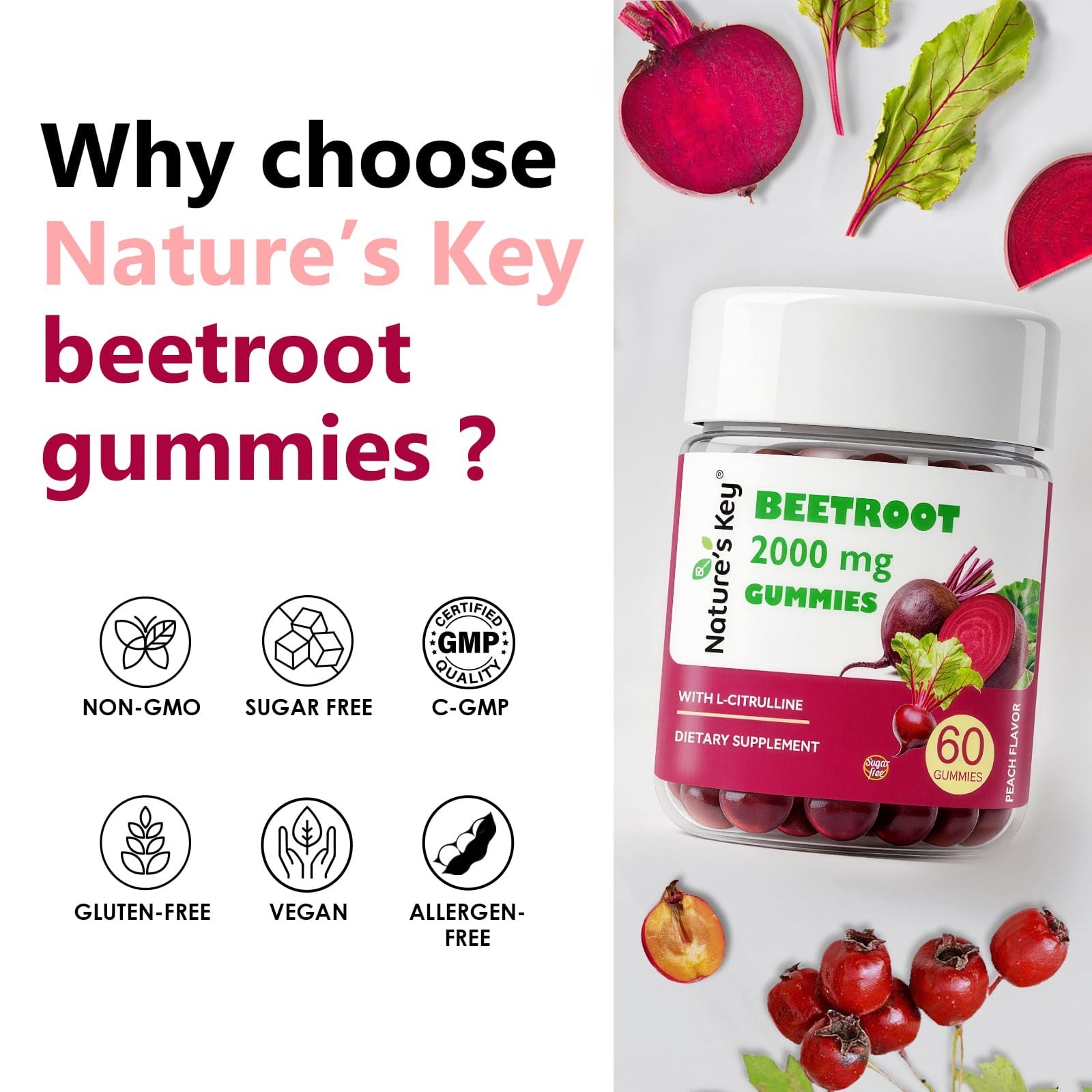 Beet root 2000mg Gummies–for Blood Flow & Heart 60 Gummies