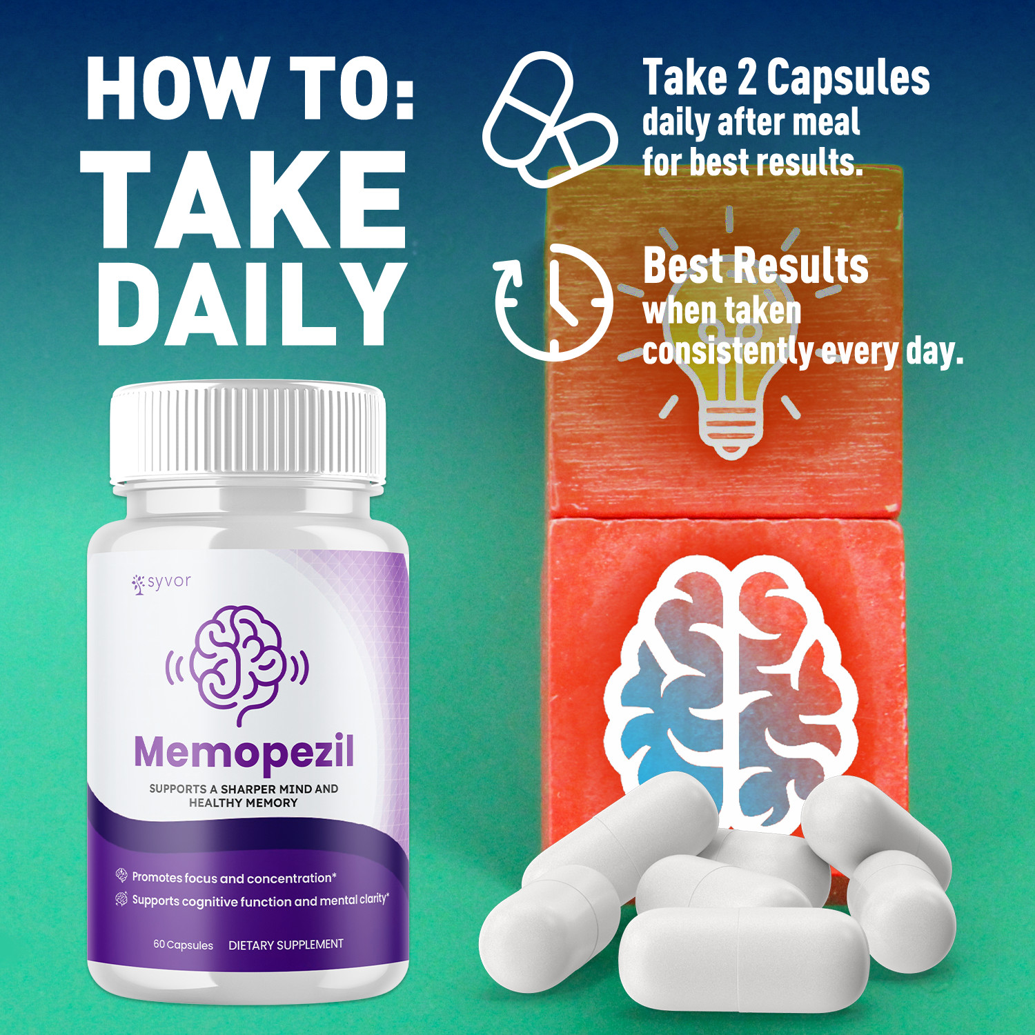 (5 Pack) Memopezil Nootropic All Natural Brain Supplement Memo Pezil 300 Capsule
