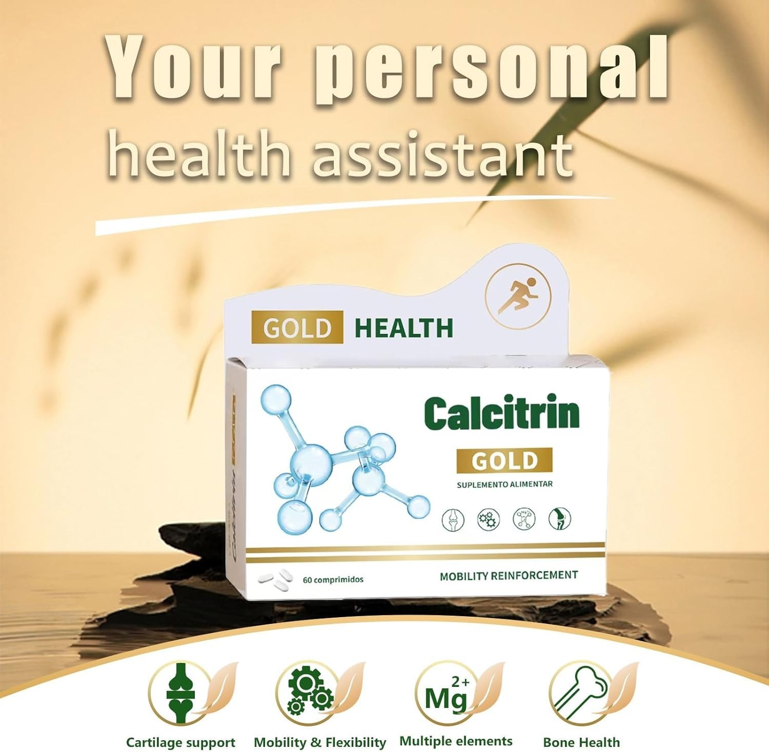 Calcitrin Gold Mobility Supplement: Unflavored Calcium & Collagen Tablets, 60 Ct