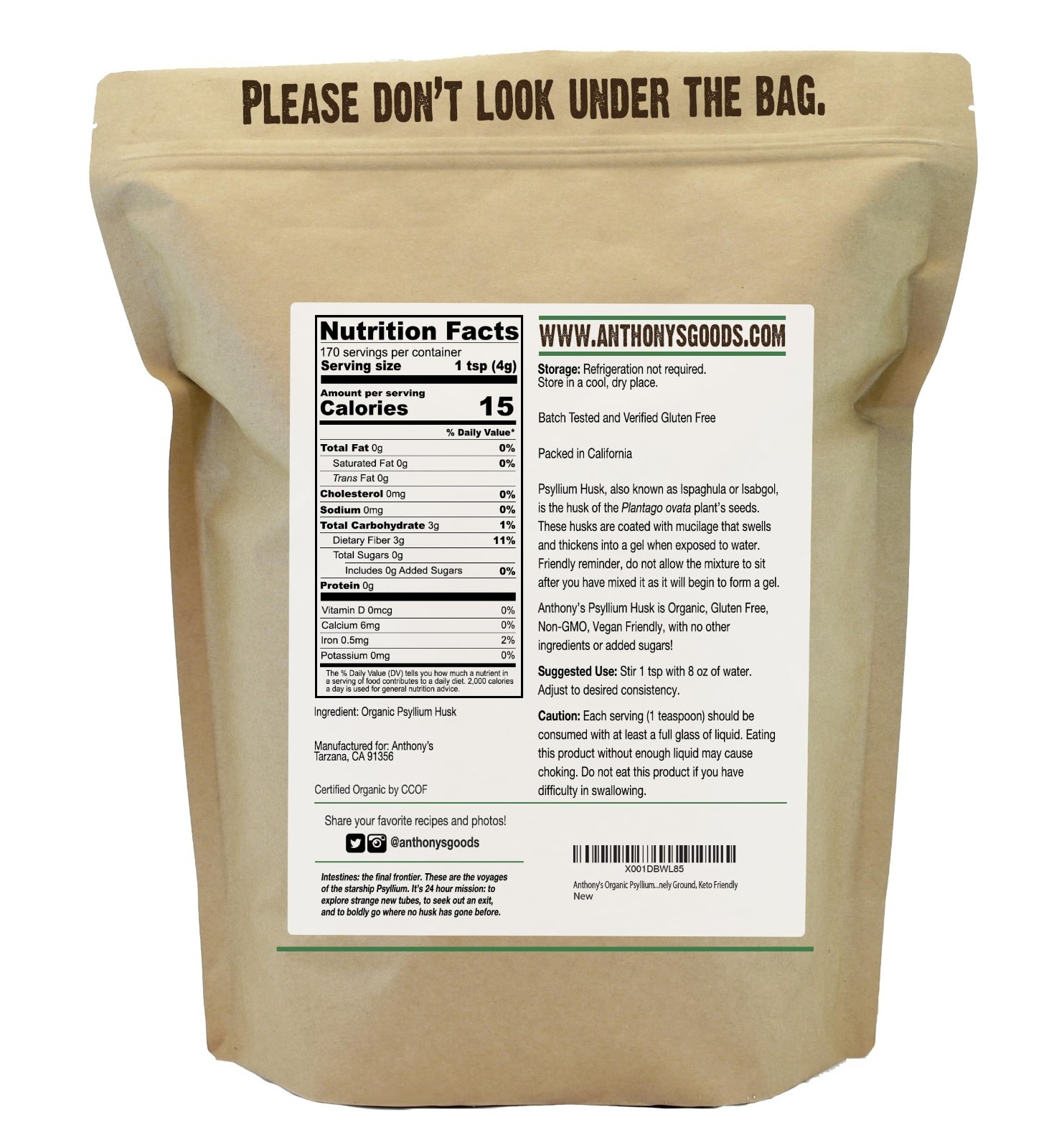Organic Psyllium Husk Powder 1.5 lb – Gluten Free, Non-GMO, Keto, Fiber Suppleme