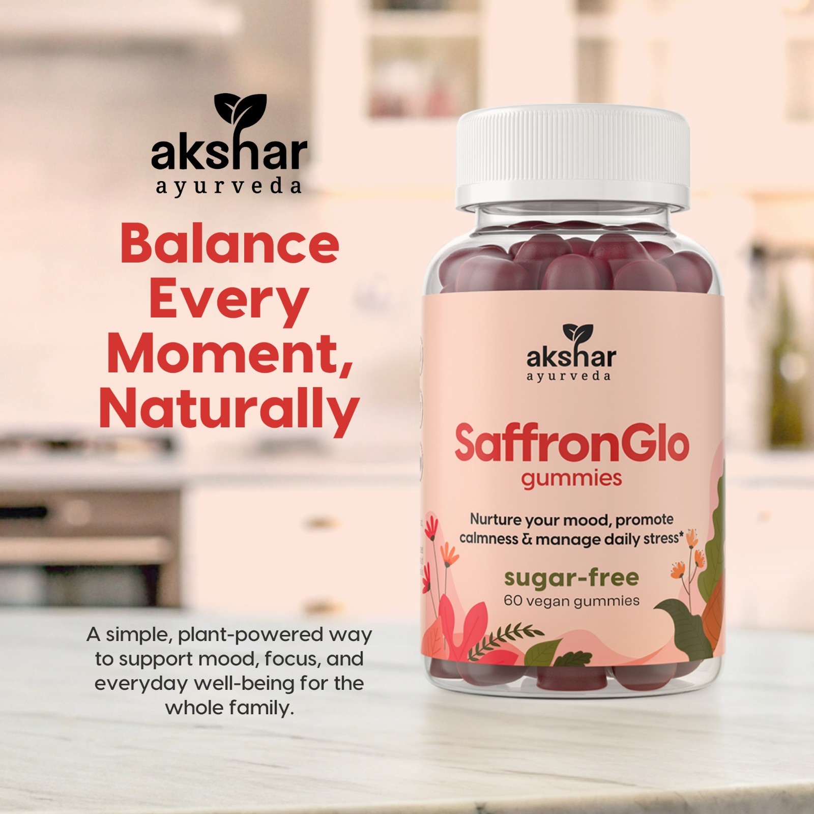 AKSHAR ayurveda Saffron Gummies-Sugar Free Mood & Focus, Saffron Extract