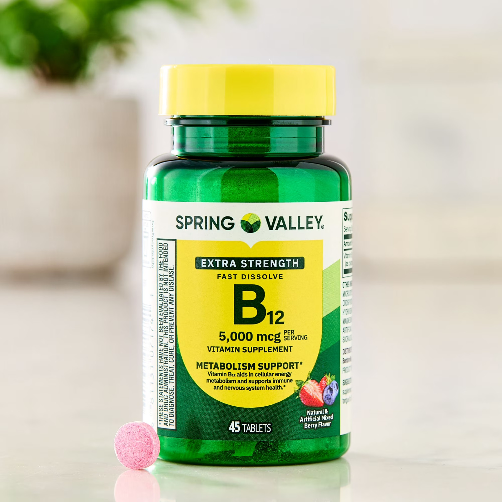 (2 pack) Spring Valley B12 5000 mcg Fast-Dissolve Tablets Mixed Berry 45 Count