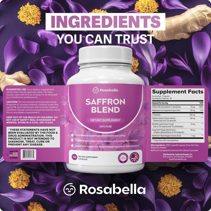 Saffron Supplement 88mg Mood Support Mental Clarity Eye Health Vegan