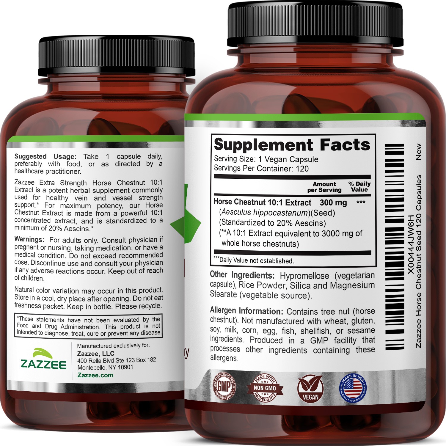 Zazzee Extra Strength Horse Chestnut 10:1 Extract, 3000 mg Strength, 20% Aescins