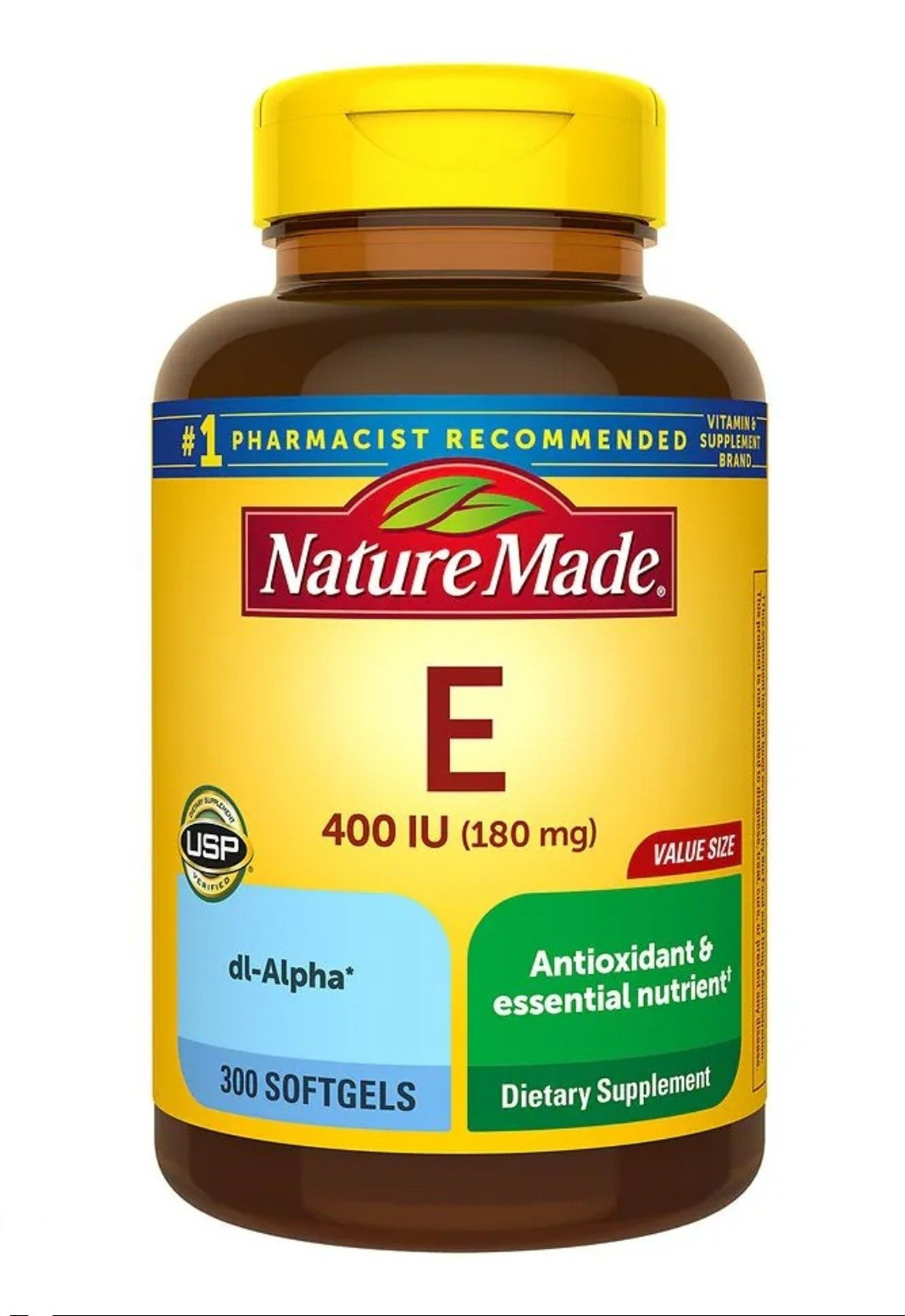 Nature Made Vitamin E 400 IU (180 mg) 300 Softgels Gluten-Free Antioxidant