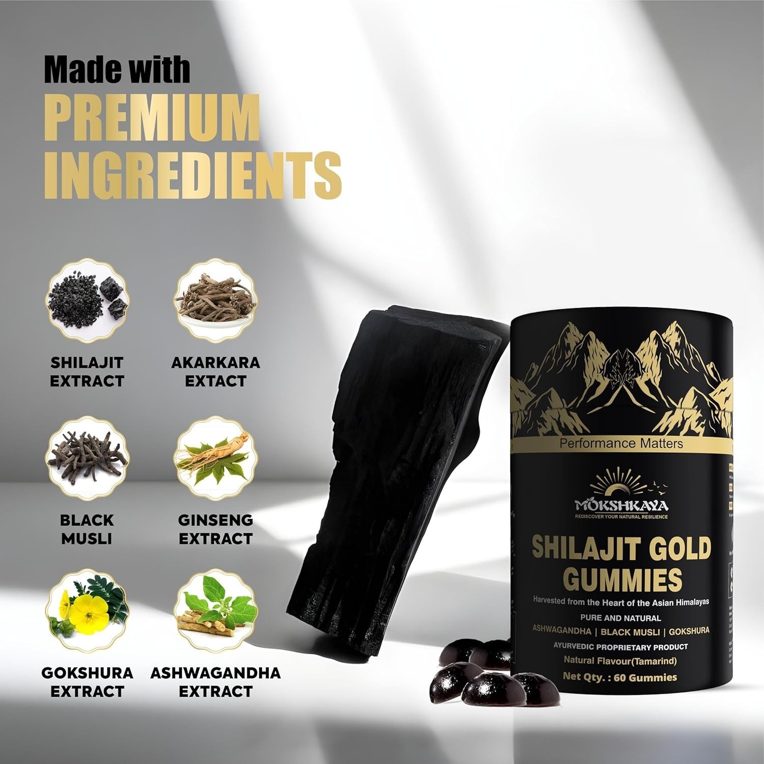 Premium Shilajit Gummies for Energy & Focus Himalayan Gold Grade 60 Pack