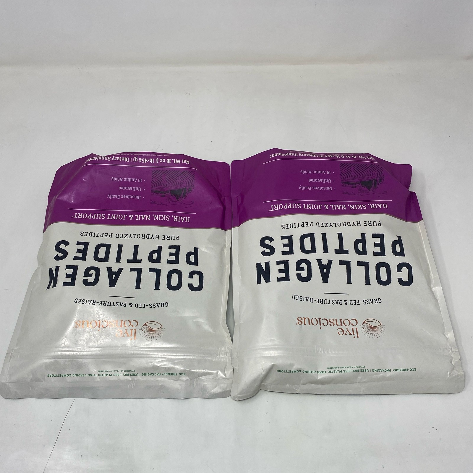 Live Conscious Collagen Peptides 16oz Unflavored Powder, 2-Pack