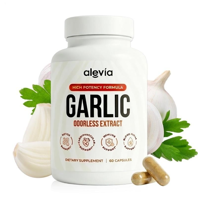Alevia Garlic Extract Capsules USA Made Odorless Immune Support Formula 60 Ct