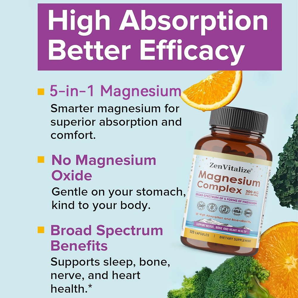 Magnesium Complex 1000mg, 5 Elemental Magnesium, Gluten Free 30/60/120 Capsules