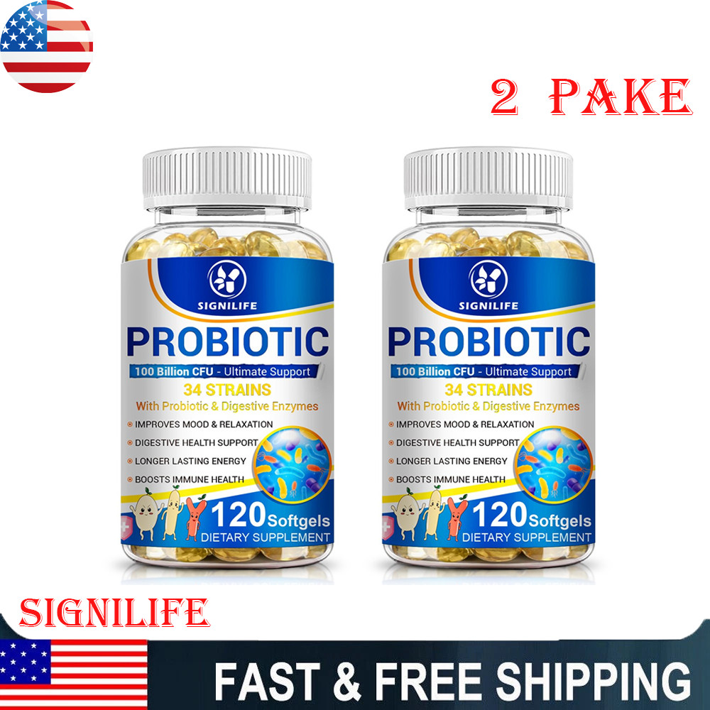 2 Packs 120 Caps Probiotics 100B CFU for Digestive & Immune System Support