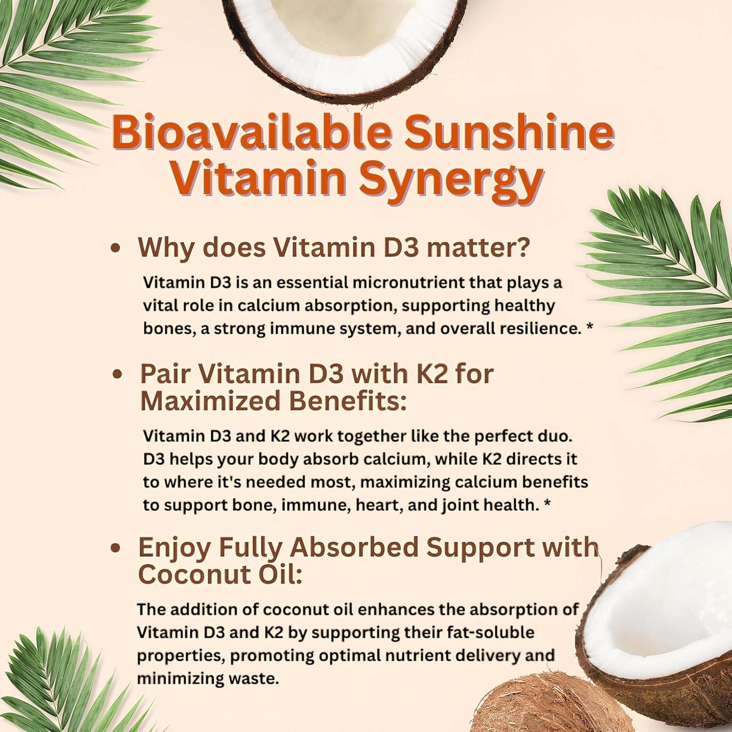 Easy-to-Swallow Coconut Oil Softgels: 2-in-1 D3 10,000 IU & K2 200 mcg Nutrition