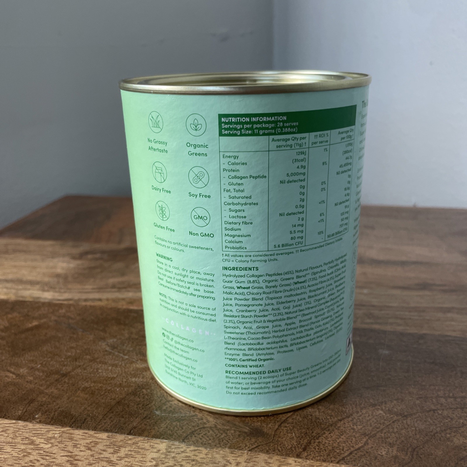 The Collagen Company Super Beauty Greens Powder Strawberry Kiwi 28 Servings