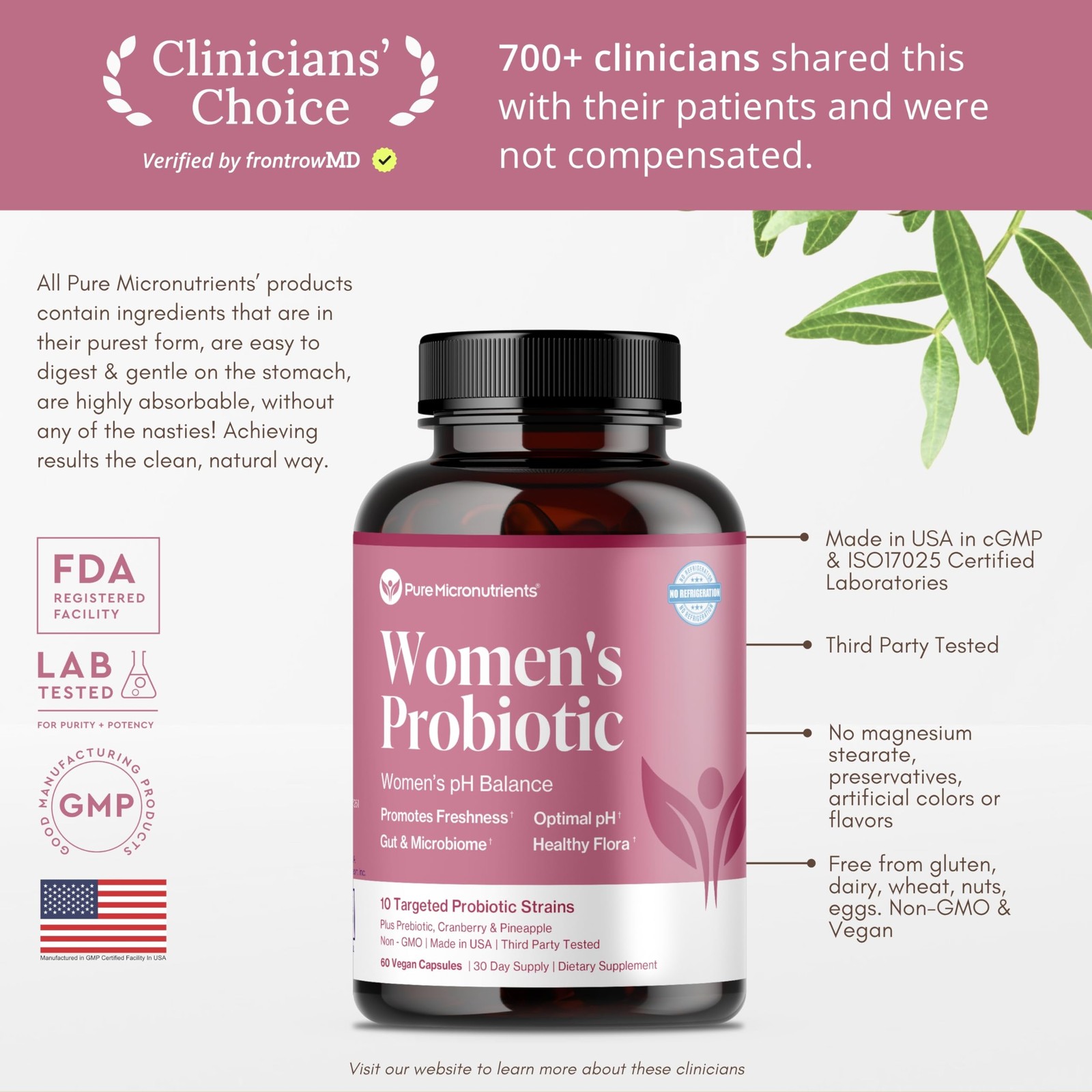 Vaginal Probiotics 60 Capsules with Cranberry – pH Balance & Odor Support
