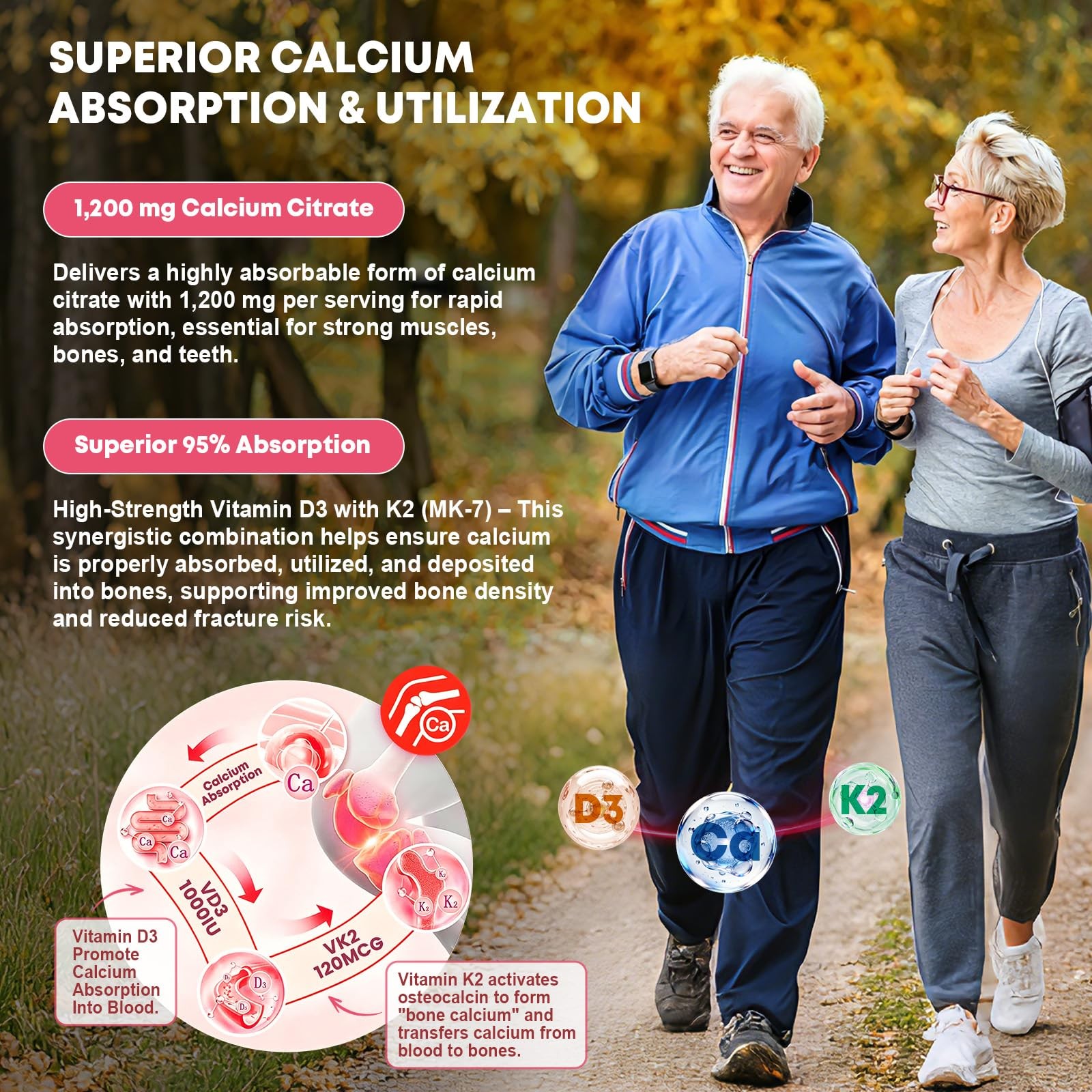 Gornvb 2 Pack Calcium Citrate Gummies 1200 Mg Vitamin D3 K2 For Bone Support