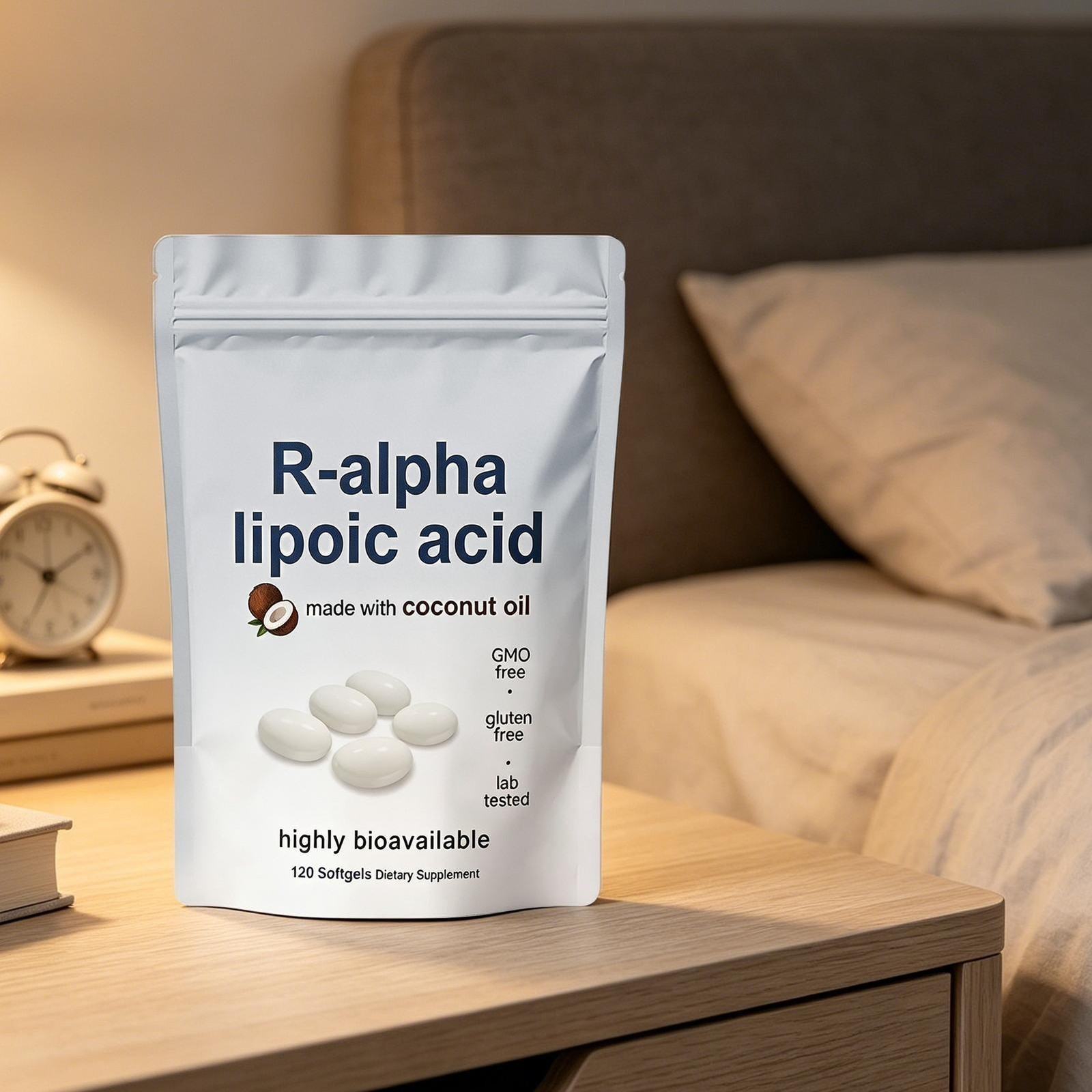 R-alpha Lipoic Acid 600mg With MCT Oil, 120 Softgels, Antioxidant Support