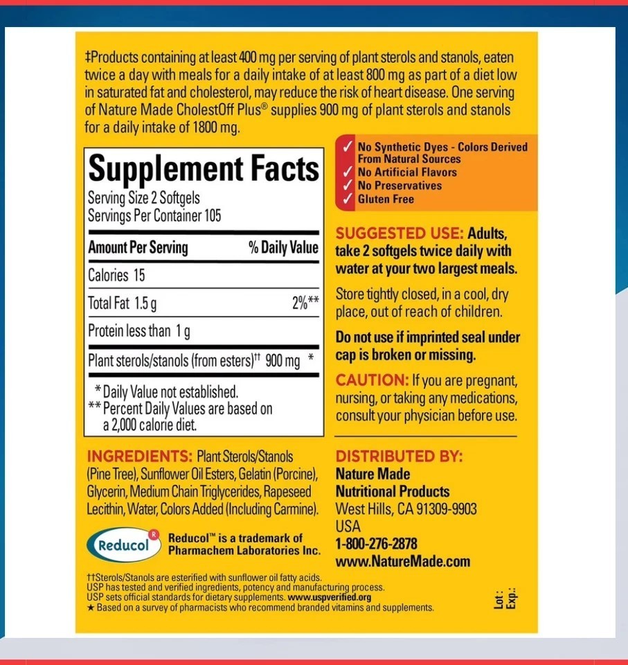 Pack of 2 Nature Made CholestOff Plus 900mg 210 Softgels EXP 3/27