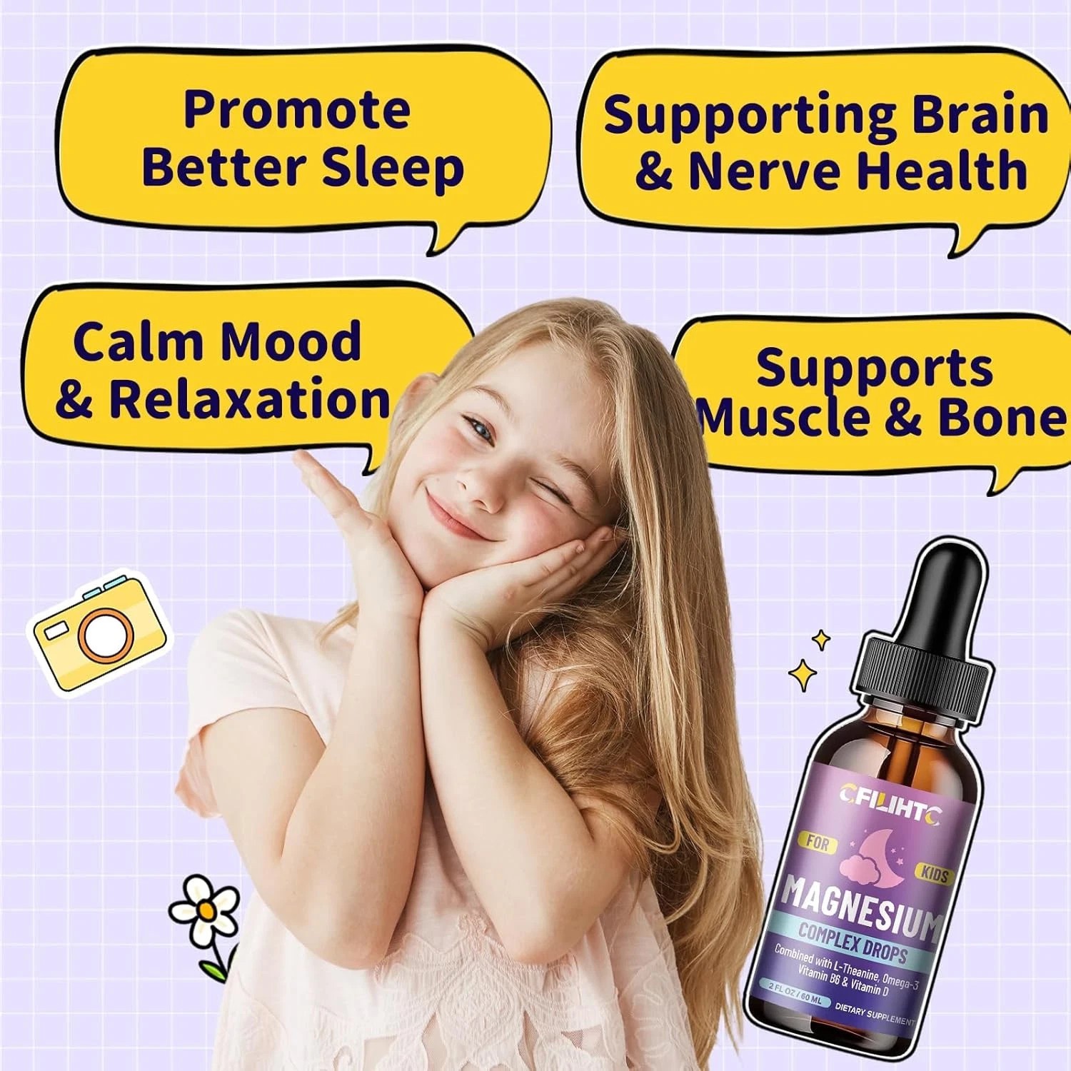 Kids Magnesium Liquid Drops Magnesium Glycinate Liquid for Kids Sleep Supplement