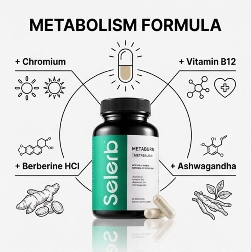2-Pack Selerb Metaburn Metabolism Support Berberine Ashwagandha 120 Capsules