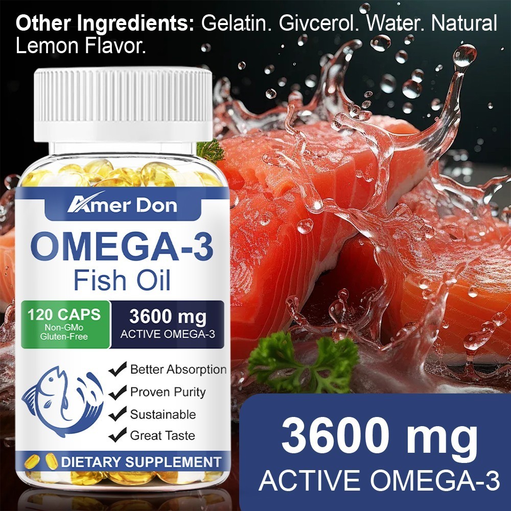 3x Strength EPA & DHA Omega 3 Fish Oil 3600mg, Highest Potency, 120 Softgels