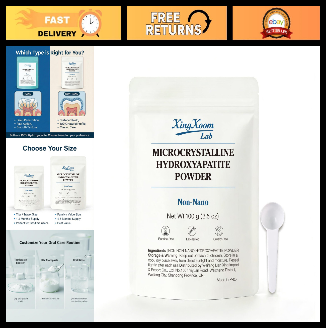 Natural Microcrystalline Hydroxyapatite Powder – Fluoride-Free Tooth Powder 100g