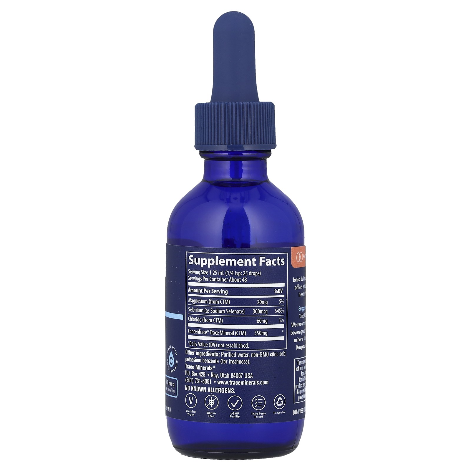 Trace Minerals Research Ionic Selenium 300 mcg 2 fl oz 59 ml Allergen-Free,