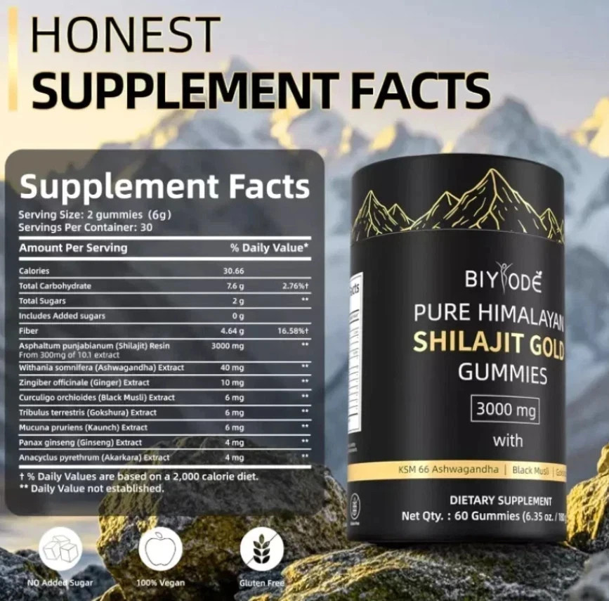 Pure Himalayan Shilajit Gold Gummies 3000mg With Ashwagandha Gokshura