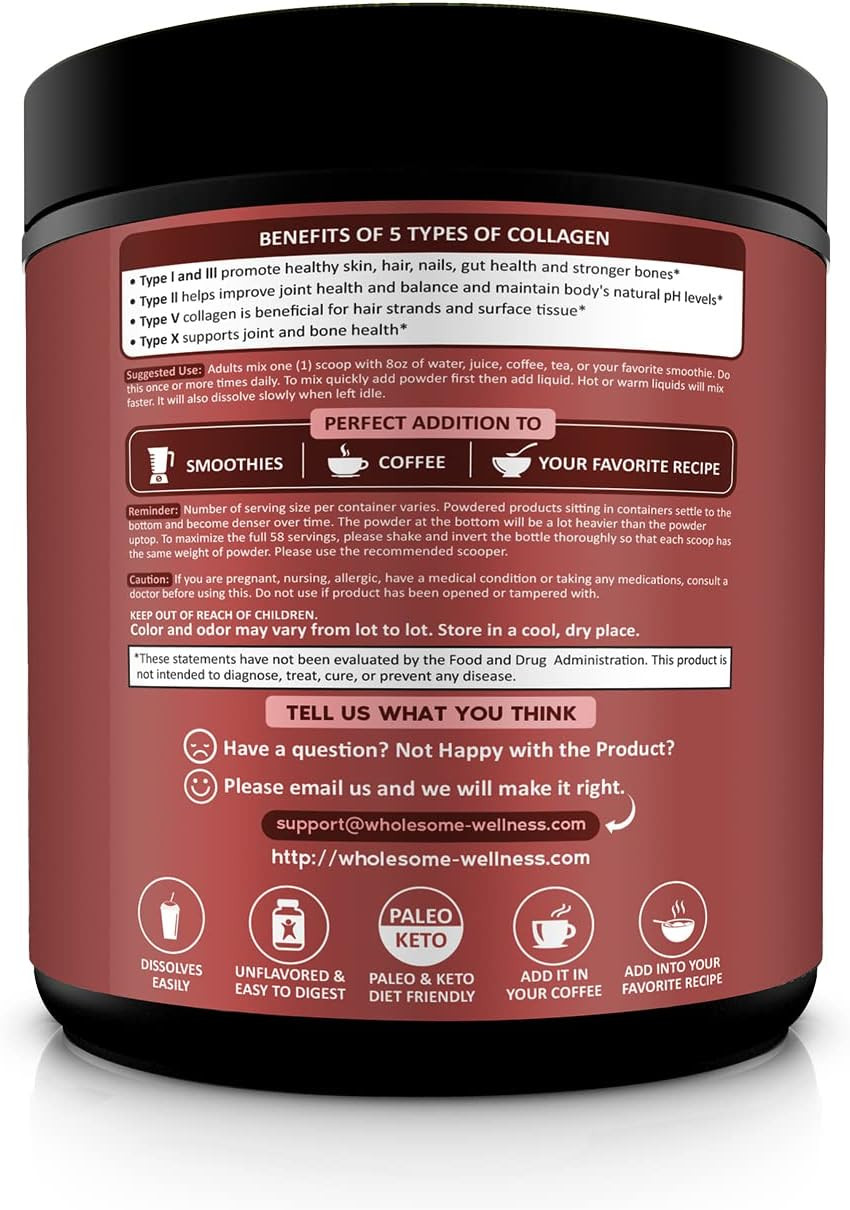 Wholesome Wellness Multi Collagen Protein Powder Hydrolyzed (Type I II III V X)