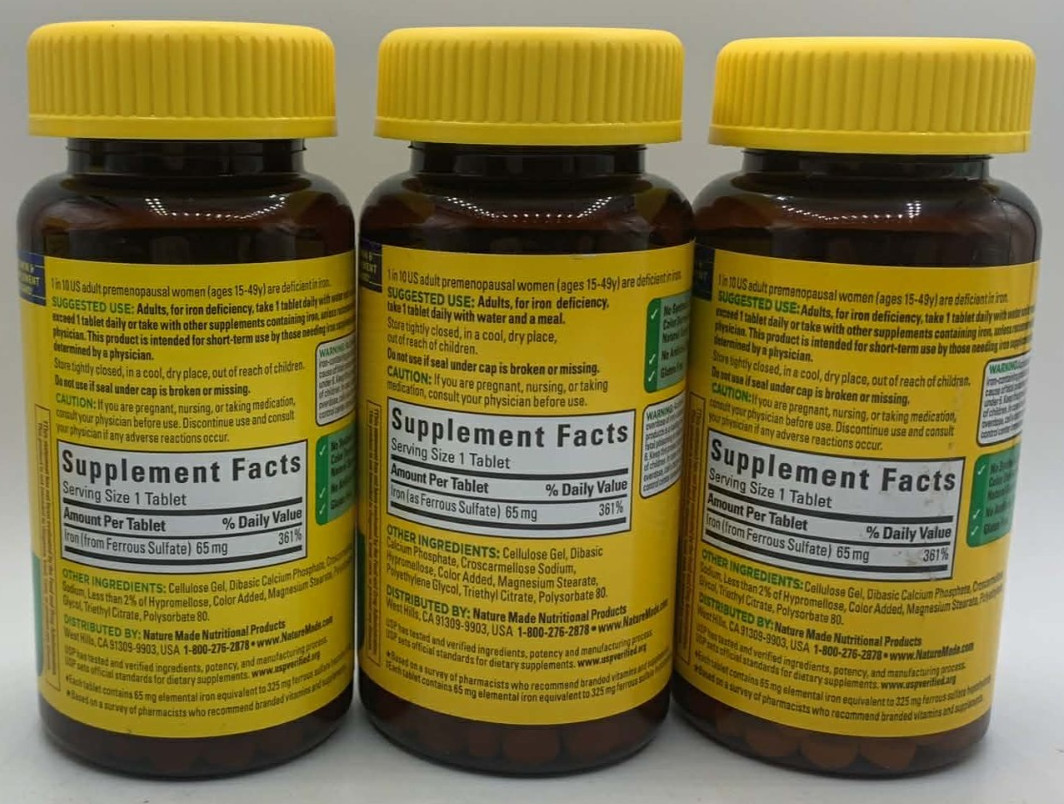 3PK Nature Made Iron 65 mg ~ 180 Tablets Each ~ EXP 4/27 ~ FAST SHIP!