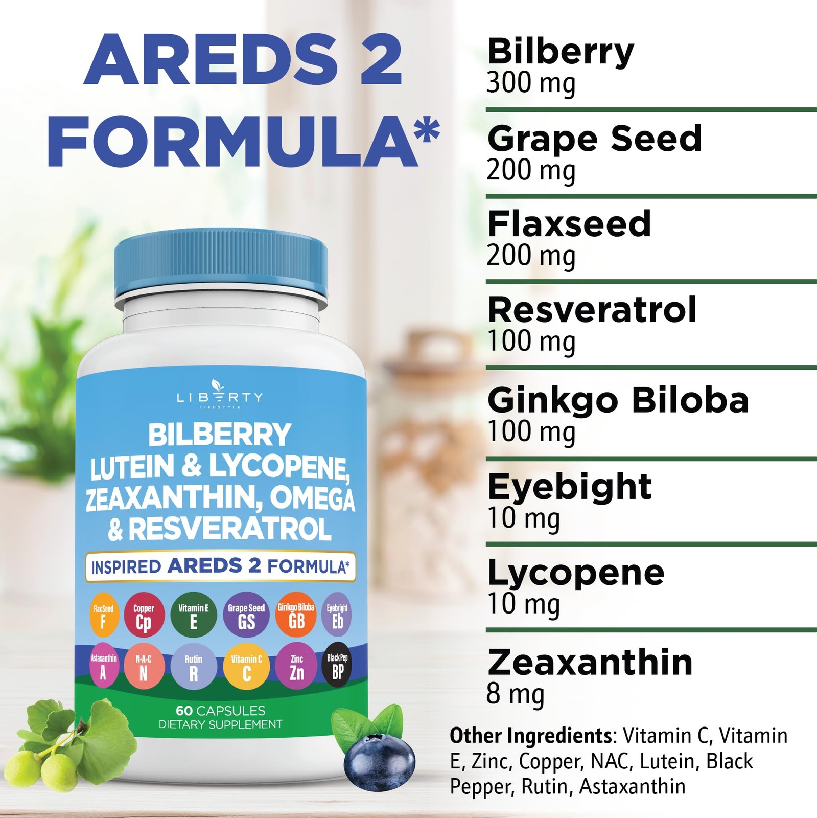 Liberty Lifestyle Eye Health Vitamins with Bilberry, 60 Count (Pack of 3)