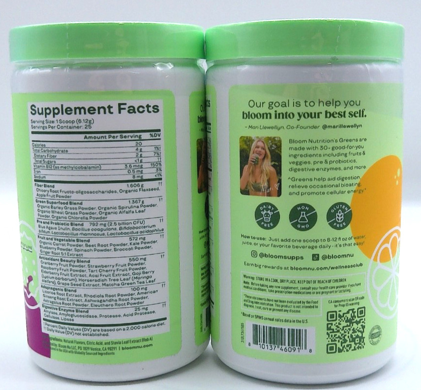 2- Bloom Greens & Super Foods, Orange PassionFruit Flavor, 5.39 Oz. Each, 12/26
