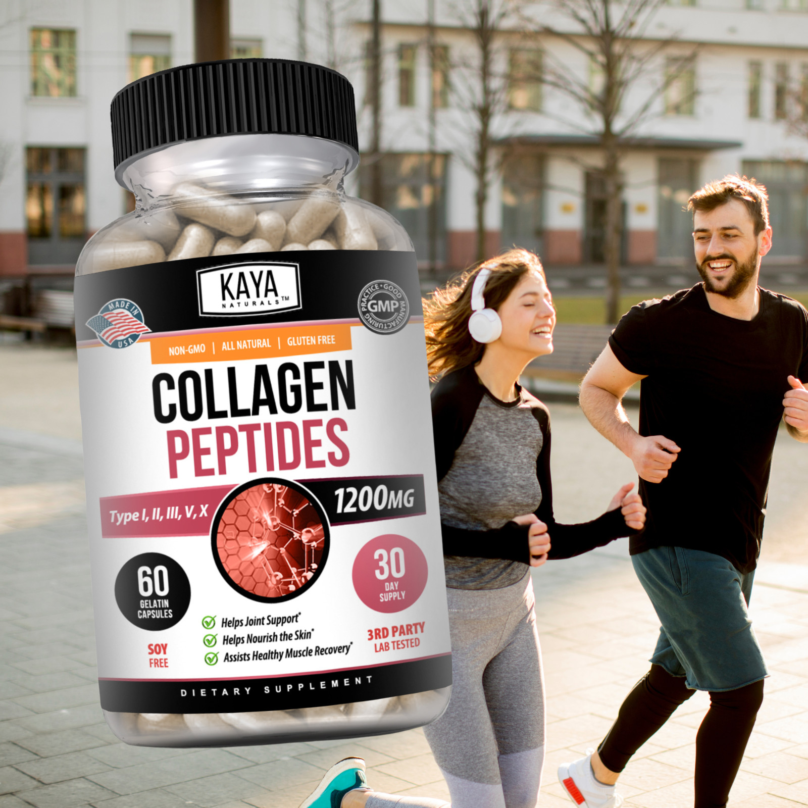 Collagen Peptides Types I, II, III, V, X 1200mg Pills Anti-Aging Skin Capsules