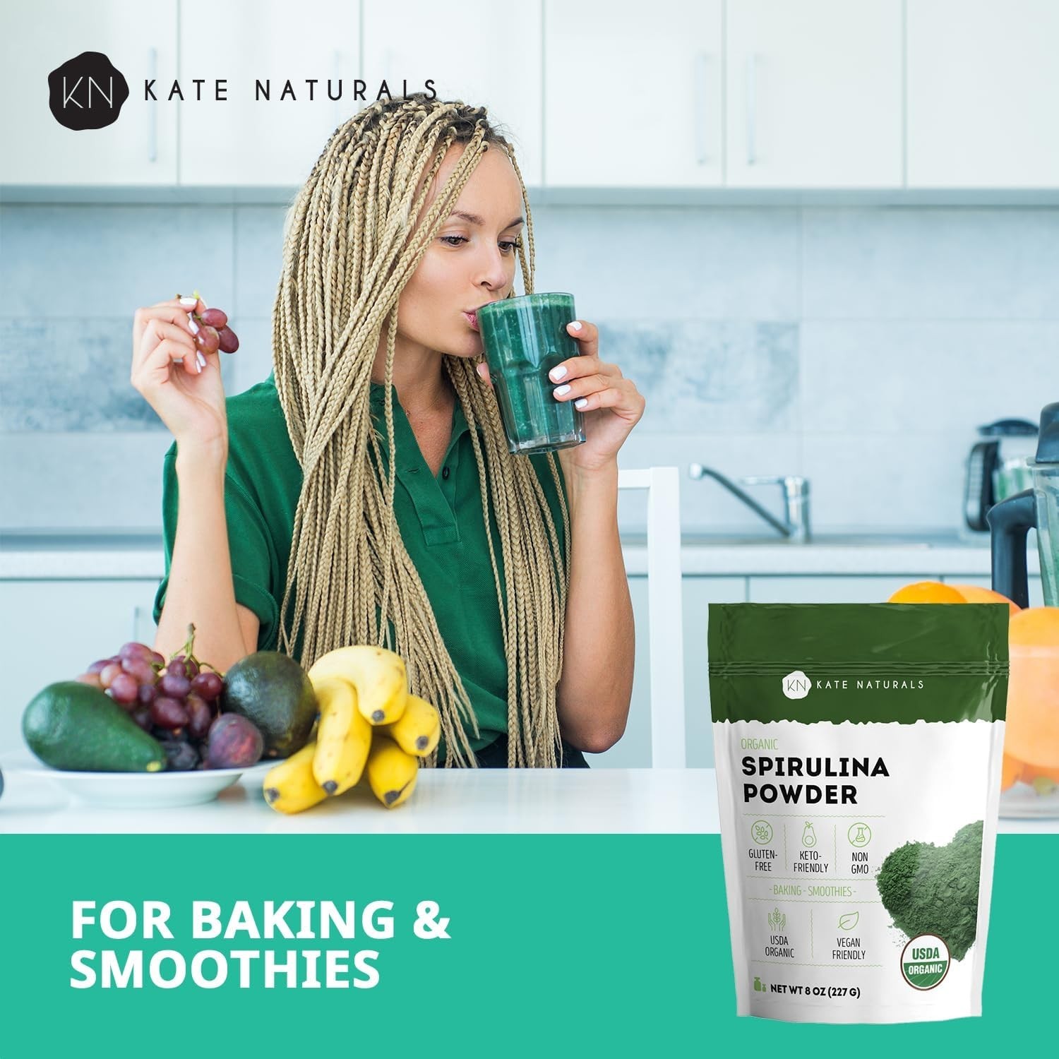 Kate Naturals Organic Spirulina Powder for Immune Support 8 Ounce (Pack of 1)…