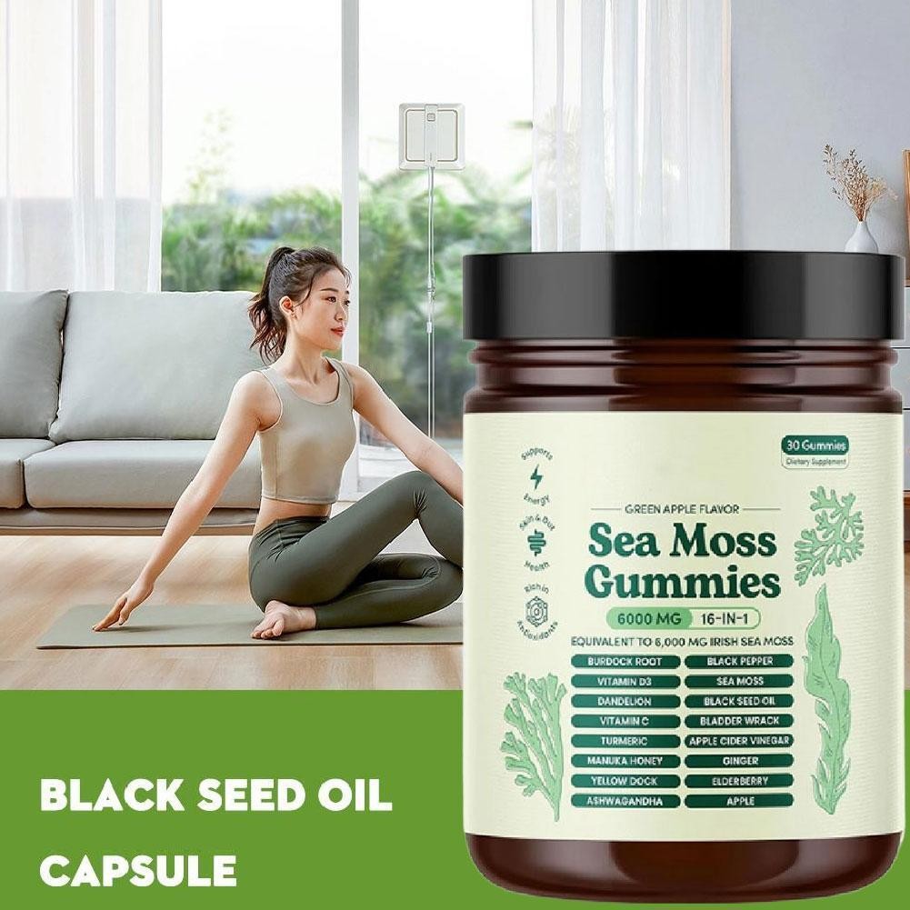 16 in 1 Organic Sea Moss Gummy | Irishmoss Extract 6000Mg | Green Apple Flavor