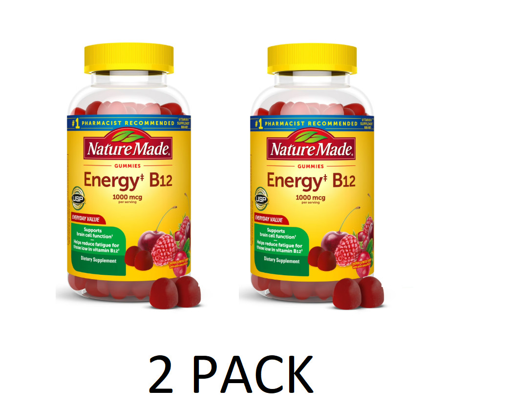 2 PACK Energy B12 1000 Mcg Gummies, Dietary Supplement, 160 Count