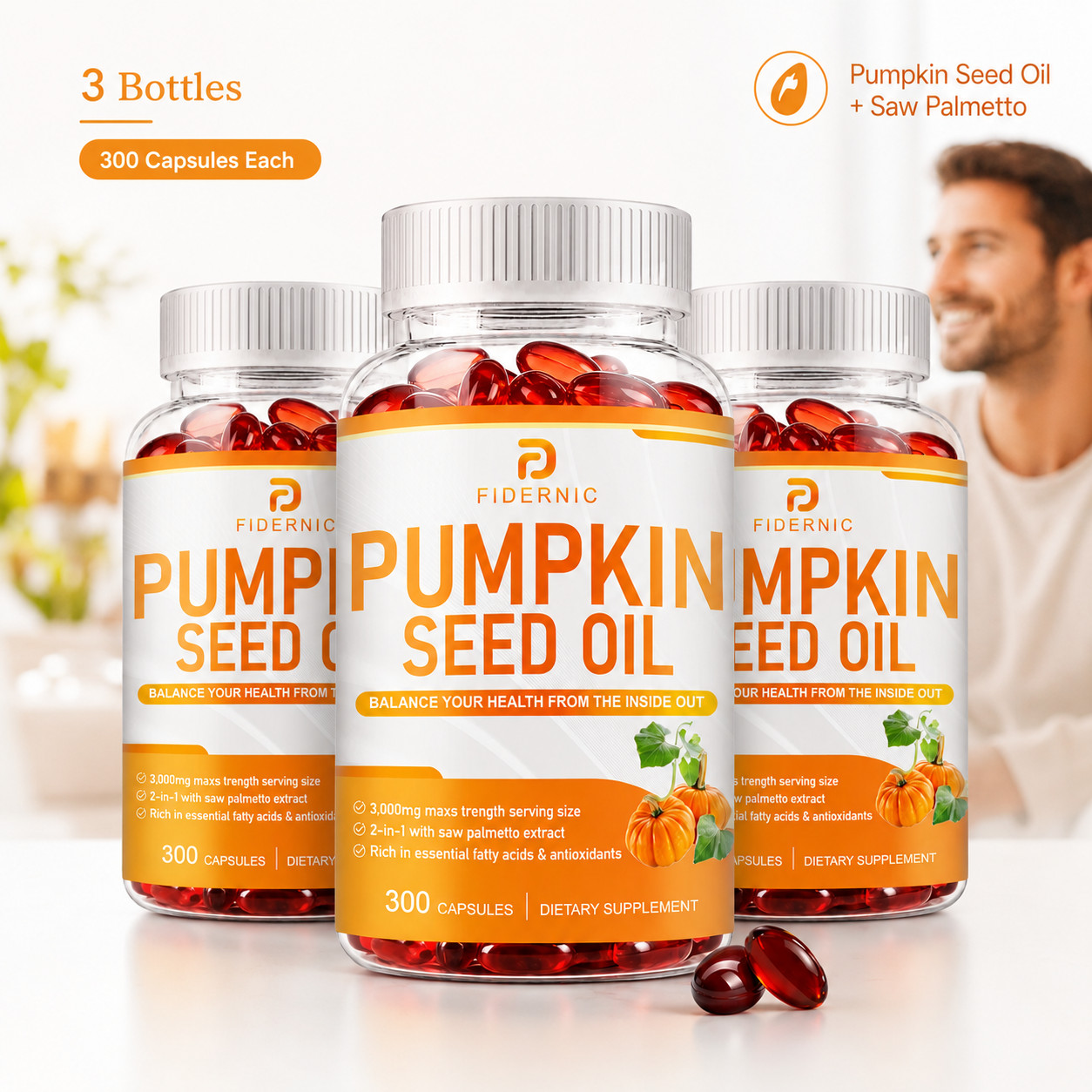 1/2/3 Bottle Pumpkin Seed Oil 3000mg Saw Palmetto 300 Capsules