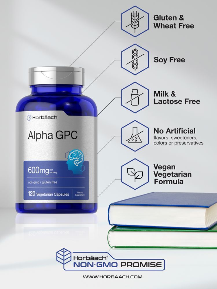 Alpha GPC 600mg | 120 Capsules | Vegetarian, Non-GMO & Gluten Free | by Horbaach